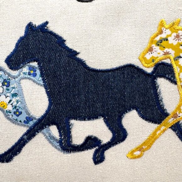 NWT Cracker Barrel Multicolor Embroidered Floral Denim Horses Square 16" Pillow - Picture 6 of 12